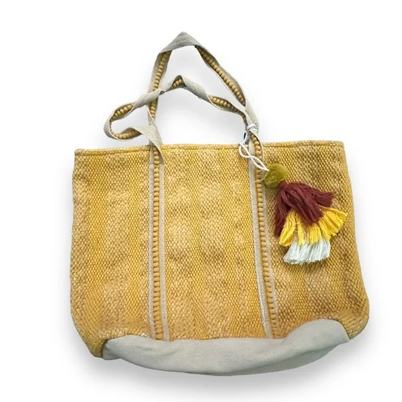 Twig and Arrow Tote Bag for Women Woven Textured Pom Pom Black Shoulder Bag